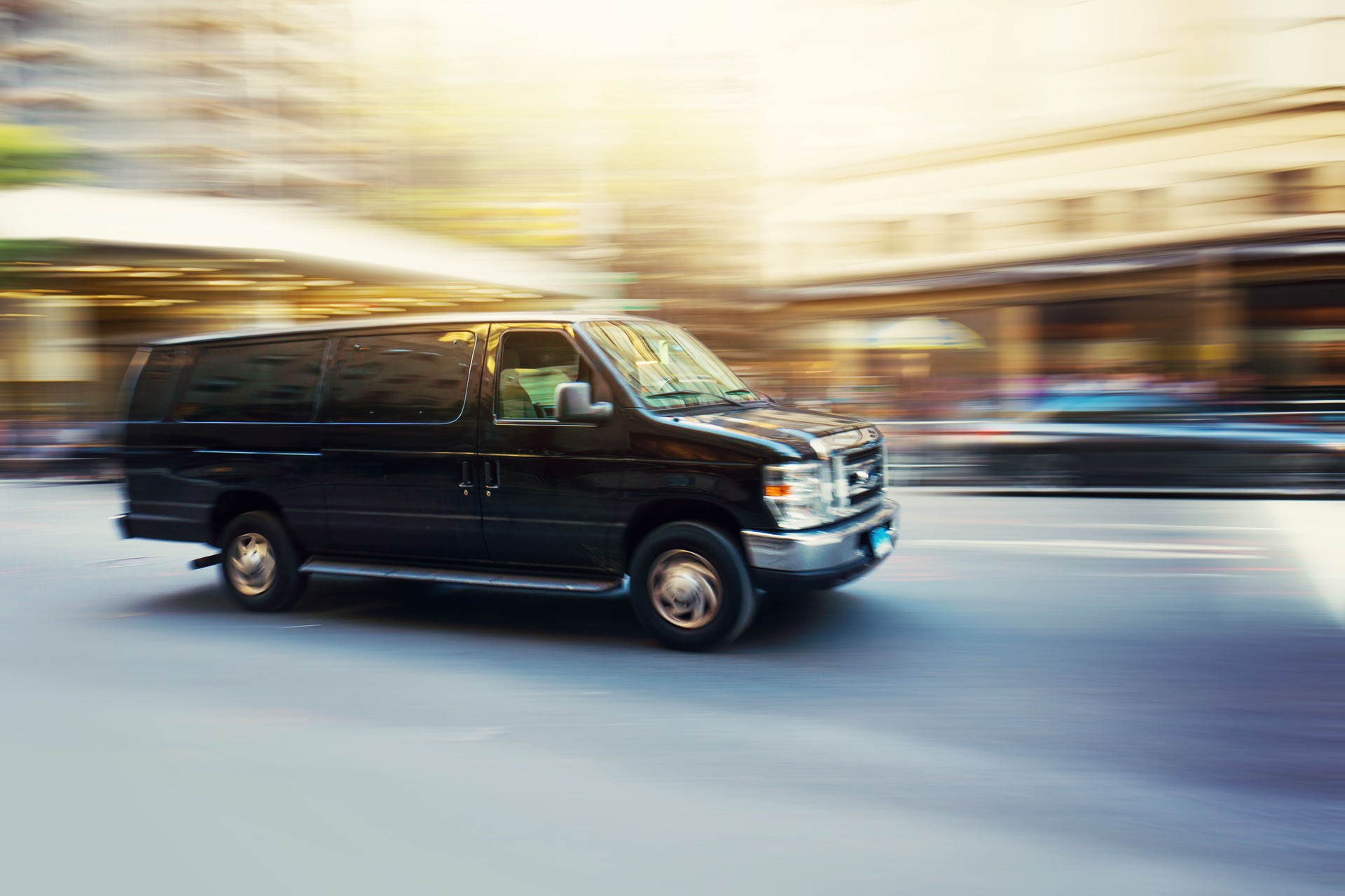 Commercial black van speeding in New York